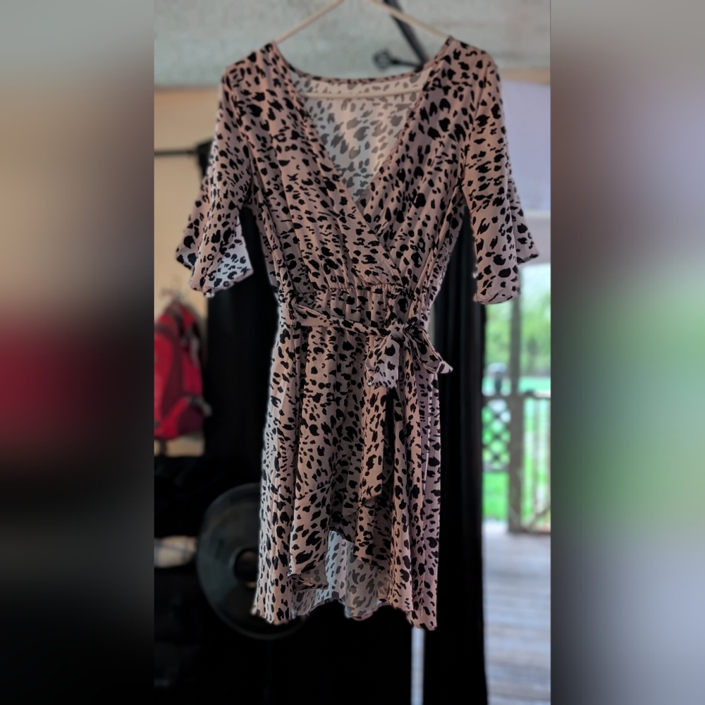 Light Pink Leopard Print Wrap Dress
